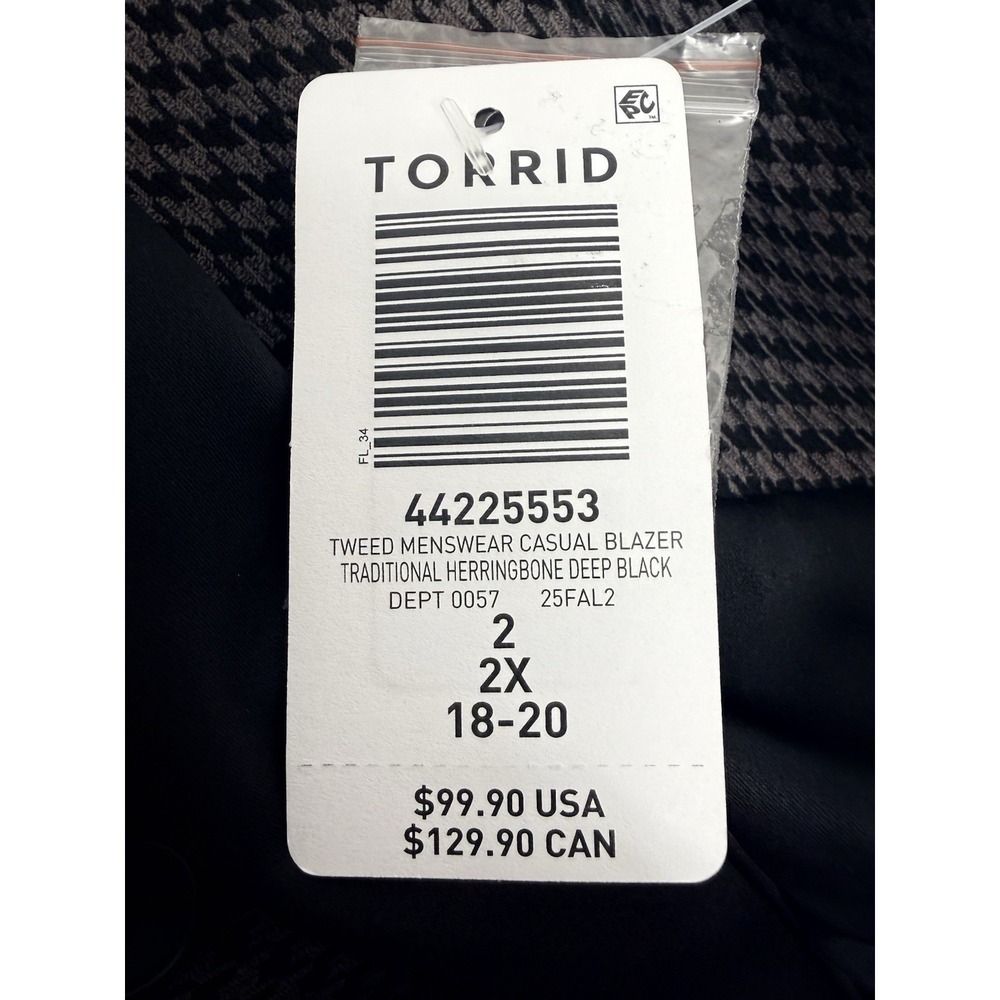 Torrid Houndstooth Tweed New Casual Blazer Women's 2X -18/20 Office Career #64 - Picture 7 of 10